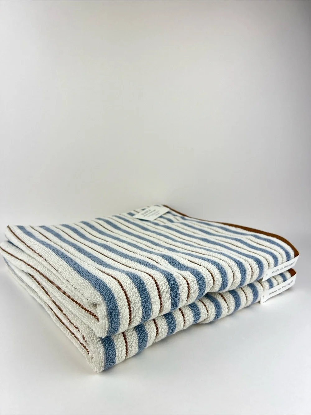 Bianca Bath Towel Set Blue Cream Brown Striped Soft Cotton Portugal 2 Pc NEW